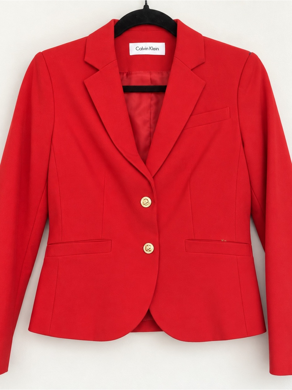 Calvin Klein Red Tailored Blazer Gold Buttons Women’s Jacket -2 peite- like new